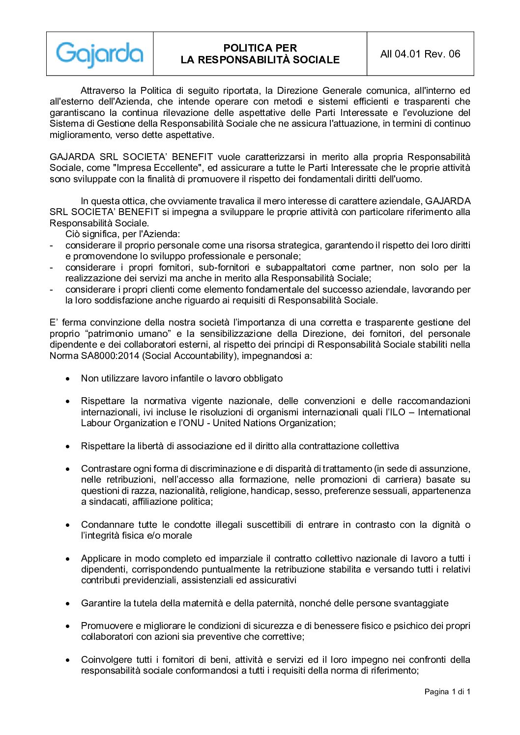 Politica per la Responsabilità Sociale